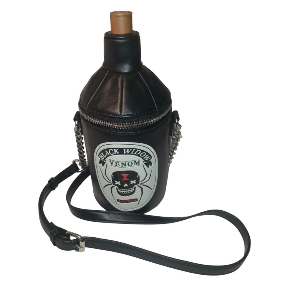 Mad Engine Black Widow Spider Bottle Shaped Crossbody Zip Bag Costume Cosplay
